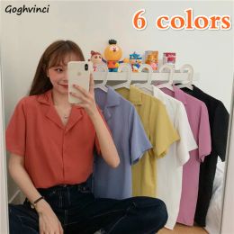 Shirt Blouses Shirts Women Summer Solid Candy Color Leisure Allmatch Vintage France Womens Tops Chic Elegant Notched Retro Ulzzang