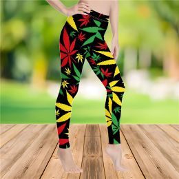 Leggings Jamaica Colourful Weed Leaf Print Women Sexy Fitness Legging Casual Sportwear for Ladies Maple Leaves Elastic Pants