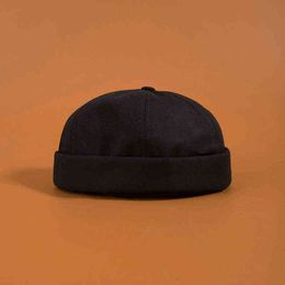 Men's Summer Cotton Brimless Skullies Cap Vintage Urban Unique Street Portable Docker Hats Multipurpose Miki Beanie Hat Y2111321q