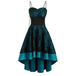 Dress Vintage Gothic Lace Patchwork Party Dress Plus Size 3XL Women Spaghetti Strap Dress Goth Vampire Vestidos Evening Midi Dress
