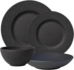 Dinnerware Sets Manufacture 4-Piece Place Setting Plates & Bowls Premium Porcelain Made In Germany Matte Black