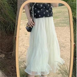 Skirts Summer Ruffle Mesh Tulle Skirt Women'S 2024 Spring Simplicity Long Tutu High Waist Slim Temperament Midi Korean Style