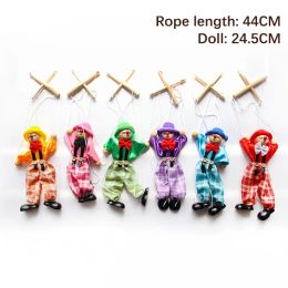 25cm Funny Colorful Pull String Puppet Clown Wooden Marionette Handcraft Toy Joint Activity Doll Kids Children Gifts 0304