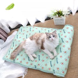 Mats Summer Cooling Cat Bed Pet Mat Comfortable Cool Ice Silk Cat Mat Pet Nest Washable Mattress Dog Pad Cute Puppy Bed Pad