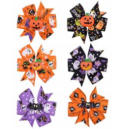 Baby Halloween Grosgrain Ribbon Bows with Clip Girls Kids Ghost Pumpkin Girl Pinwheel Hair Clips HairPin Accessories 4 styles9613937