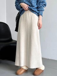 Skirts French Retro Solid Colour Knitted Maxi Skirt Women Autumn Winter Soft Thickened Hugging Hip Wrap Long Woollen A-line