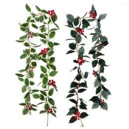 Decorative Flowers 175cm Artificial Holly Green Leaf Red Berry Christmas Garlands Rattan Xmas Tree Hanging Ornaments DIY Home Decoration