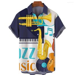 Men's Casual Shirts Summer Hawaiian For Men Colourful Music 3d Printed Shirt Beach Short Sleeve Oversized Clothing Top