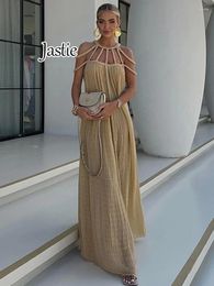 Casual Dresses Jastie2024 Summer Women Knitted Dress Tied Rope Off-shoulder Sexy Halter Neck Loose Vacation Beach For Clothes