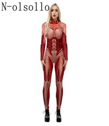 Women039s Jumpsuits Rompers Nolsollo 3D Flesh Color Muscle Print Cosplay Womens 2021 Halloween Sexy Body Suits Bodycon Gothi5536732