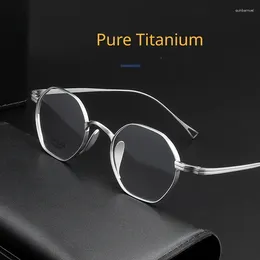 Sunglasses Frames Japanese Pure Titanium Glasses Frame Men Designer Polygonal Retro Flat Lenses Nearsighted Prescription Women