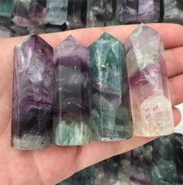 Whole 4pcs Natural purple green fluorite QUARTZ CRYSTAL WAND POINT Column Sceptres Pillar HEALING Reiki Chakra p7558724