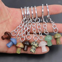 Keychains Natural Stone Mushroom Pendant Key Chain Cute Mini Statue Reiki Charm Crafts With Loop Bracelet Keychain Jewelry Accessories 1Pc
