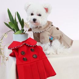 Jackets Pet Dog Trench Coat Overalls Dress Couple Khaki Doll Collar Dog Dress Pet Cat Bow Skirt Cute Costume Pet Clothes Dog Coat Skirt