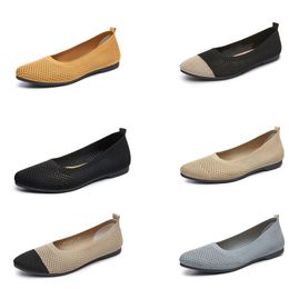 Spring/Summer 2024 New Solid Color Pointed Toe Flat Heel Soft Sole Shoes Casual Breathable Women's Cutout Knit Shoes 137