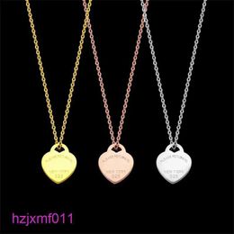 Uiwb Pendant Necklaces Jewellery Designer Necklace Heart Shaped Silver Red Blue Pink Enamel Double Collar Chain Rose Gold Peach Versatile Ne