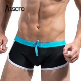 Swimwear ALSOTO Summer Style Men Swimming Shorts Mens Sexy Low Waist Solid Colour Joggers Surfing Boxer Beach Bikini surfing Swimsuit