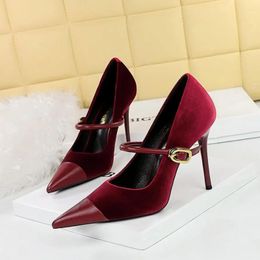 Dress Shoes LEDP Women Beauty High Heel Metal Buckle Nude Suede Patent Leather 10cm 7cm Sexy Pointed Toe Wedding 34-44