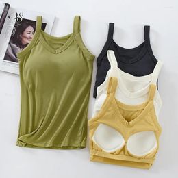 Women's Tanks Modal Tank Sexy V-Neck With Wireless Padded Bra Slim Base Layer Tops Camisole Solid Colour Female Blouse Outwear C5703