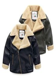 Winter Warm Fashion 3 4 6 8 10 12 Years Black Faux Leather Plus Velvet Thickening Zipper Jacket Outwear For Kids Baby Boy 2106251627030
