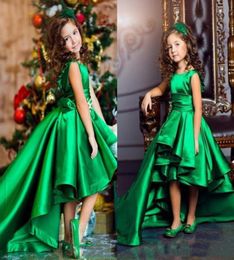 New Arrival Emerald Green Girls Pageant Dresses High Low Princess Flower Girls Dresses For Weddings Lovely Kids Communion Dress8832639