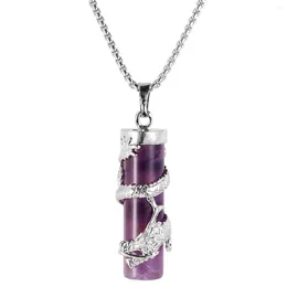 Pendant Necklaces TUMBEELLUWA Dragon Wrapped Cylinder Crystal Stone Reiki Healing Gemstone For Necklace Jewelry Making