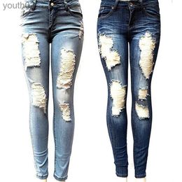 Women's Jeans Womens Hole Jeans New Women Baggar Pants Heigh Quality Boyfriend Biker Jeans Female Pencil Pants 240304