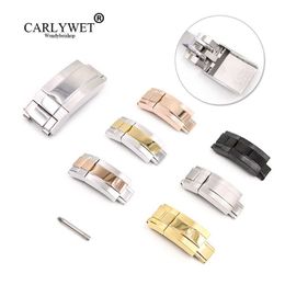 Carlywet 16mm x 9mm Brush Polish Stainless Steel Watch Band Deployment Clasp for Bracelet Rubber Leather Strap Oyster Submariner H295a