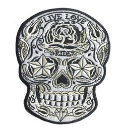 Whole LIVE LOVE RIDE Sugar Skull Embroidered Patch Iron On Jacket Vest Embroider Badge DIY Applique Embroidery Emblem 5quot 9754458