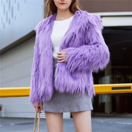 Fur 2022 Hooded Fur Women's Warm Long Sleeve Women's Coat Autumn Winter Faux Fur Coat Purple Coats Veste Femme Jackets