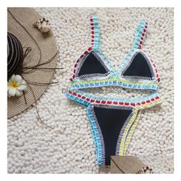 Women'S Swimwear Micro Bikini Women Handmade Cloghet Knit Halterwork Bathing Suit Swimsuit Biquini Thong Traje De Bano Drop Delivery Dhmld
