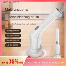 Cleaning Brushes Electric Multifunction Cleaning Brush Household Kitchen Bathroom Floor Glass Length Can Be Dual-Purpose Brush Handheld StrongL240304