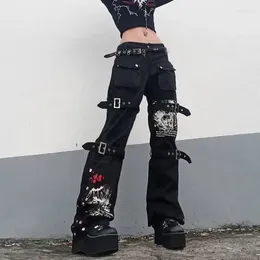 Women's Jeans Japanese Harajuku E-girl Cargo Pants Low Waist Gothic Vintage Hip Punk Long Trousers Y2k Subculture Grunge Streetwear