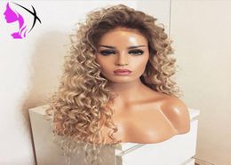 New brown roots with blonde Colour ombre wigs Heat Resistant two tone afro kinky curly synthetic lace front wig for africa american5819838