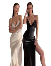 Casual Dresses 2021 Summer Evening Dress Women Camisole High Split Maxi Bodycon Skinny Sexy Backless Black Straps Elegant Party Wo8392541