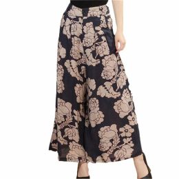 Capris INDJXND Summer Wide Leg Pants Flower Print Pattern Loose Long Woman Cotton Linen Female Skirt Trousers High Waist Knitted Bottom