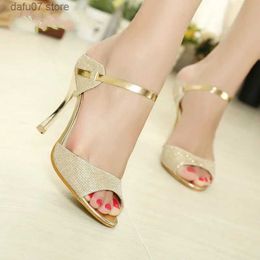 Sandals 2023 Women Fashion Beautiful High Heels Silver Golden Thin Heel Ladies Summer Shoes Plus Size 41H2434