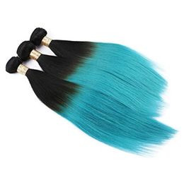 1BGreen Ombre Brazilian Human Hair Extension 3Pcs Dark Roots Teal Green Ombre Brazilian Hair Bundles Deals Straight Human Hair We6186136