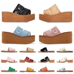 Wedges Designer Sandals Women Platform Flat Mules Slides Embroidered Linen Beige Black White Pink Cloud Soft Slippers Womens Sandale Beach Shoes Low Heel Sliders