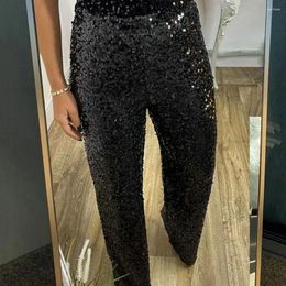 Women's Pants All-day Comfortable Women Trousers Sequins High Waist Flared For Slim Fit Shining Solid Colour Elastic