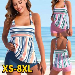 Women's Swimwear 2024 Women Large Size Two Pieces Tankini Sets Striped Print Swimsuit Female Sexy Bikini Summer Bathing Suit 8XL