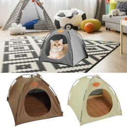 Mats 1PC Camping Cat Tent Pet Dog Bed Teepee Breathable Outdoor Cave Bed House With Cushion For Kennel Folding Enclosed Covered Dog