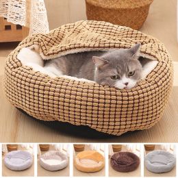 Mats Small Dog Bed Cat Bed with Hooded Blanket Cosy Cuddler Orthopaedic Puppy Pet Bed Donut Round Dog Burrow Cat Cave Antislip Bottom