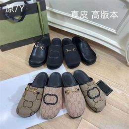 36% OFF Sports shoes 2024 Summer G Family French minimalist outerwear with foreskin lazy man Muller flat bottomed half tray horse buckle letter slippers for women