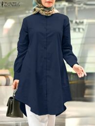 Clothing ZANZEA Autumn Women Long Sleeve Shirt Fashion 2023 Elegant Solid Muslim Tops Casual Loose Dubai Abaya Blusas Buttons Down Blouse