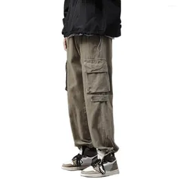 Men's Pants Retro Cargo With Multiple Pockets Crotch Mid Waist Trousers Streetwear