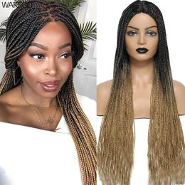 Wakego Box Braided Wigs For Women Synthetic Ombre Blonde Braiding Hair Wig 26 Inch 350g 1b 27 1b 30 Grey 4 Colours Can Choose 240226