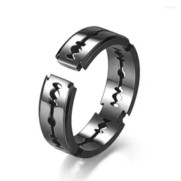 Cluster Rings KOTiK Trendy Black Silver Colour Stainless Steel Blade Ring Punk Hiphop Vintage For Women And Men Street Jewellery