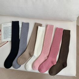 Women Socks Solid Colour Long Thigh Stocking Stripe Design Sweat-absorbing Anti-fric Elasticity Female Stockings Ladies