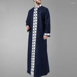 Ethnic Clothing Islamic Arabic Kaftan Men Muslim Lace Patchwork Long Sleeve V Neck Jubba Thobe Fashion Middle East Robes